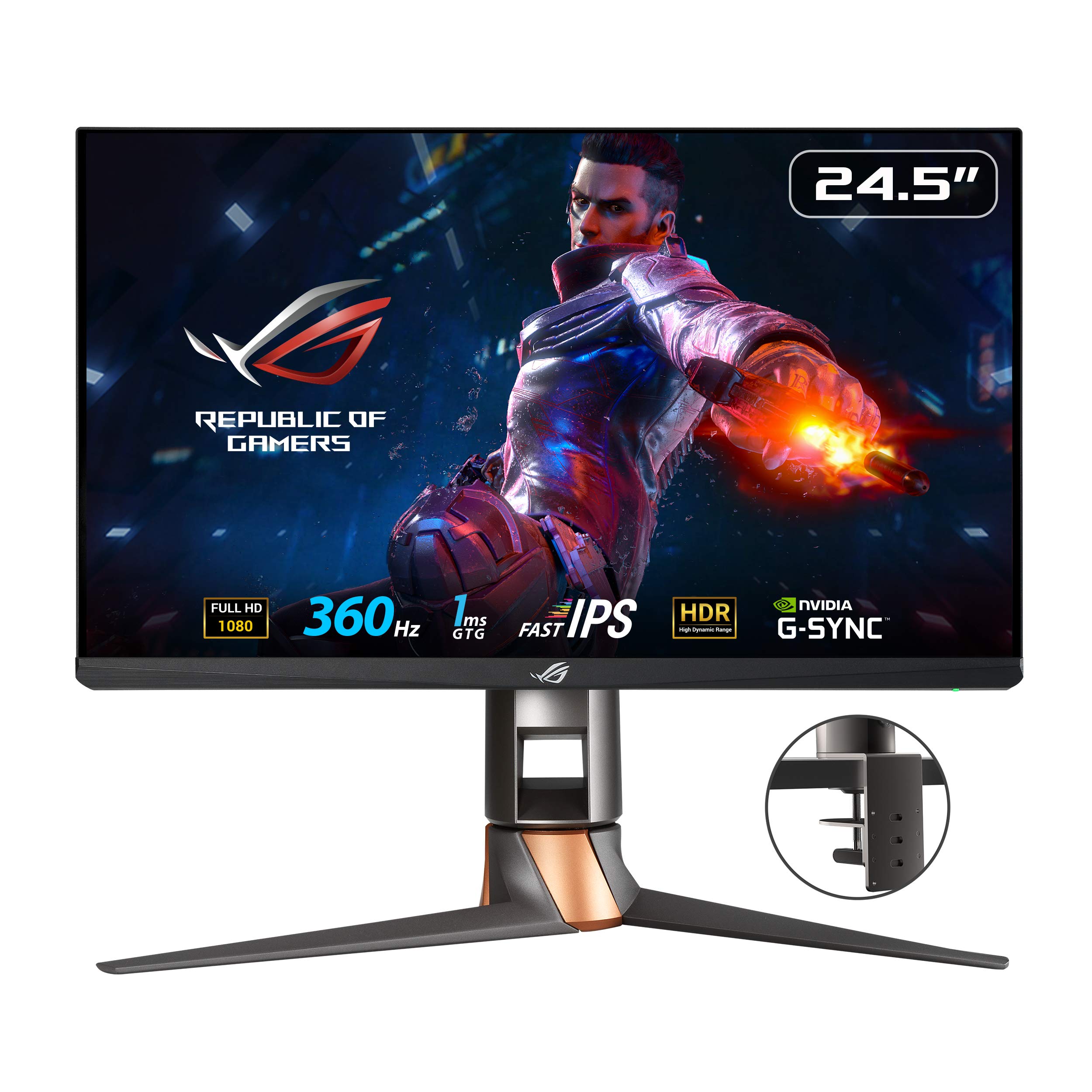 Asus ROG Swift 360Hz PG259QNR 24.5” HDR Gaming Monitor, 1080P Full HD, Fast IPS, 1ms, G-SYNC, ULMB, NVIDIA Reflex Latency Analyzer, HDMI DisplayPort USB, Desk Mount Kit, VESA Wall Mountable, HDR10