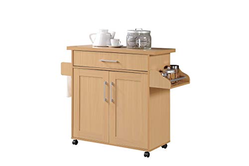 Hodedah Import Kitchen Island with Spice Rack with Towel Rack, Chocolate-Grey