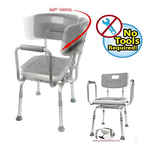 MOBB Premium Bathroom Swivel Shower Chair Bath Bench with Back, 360 Degree Swivel Seat with Locking Mechanism