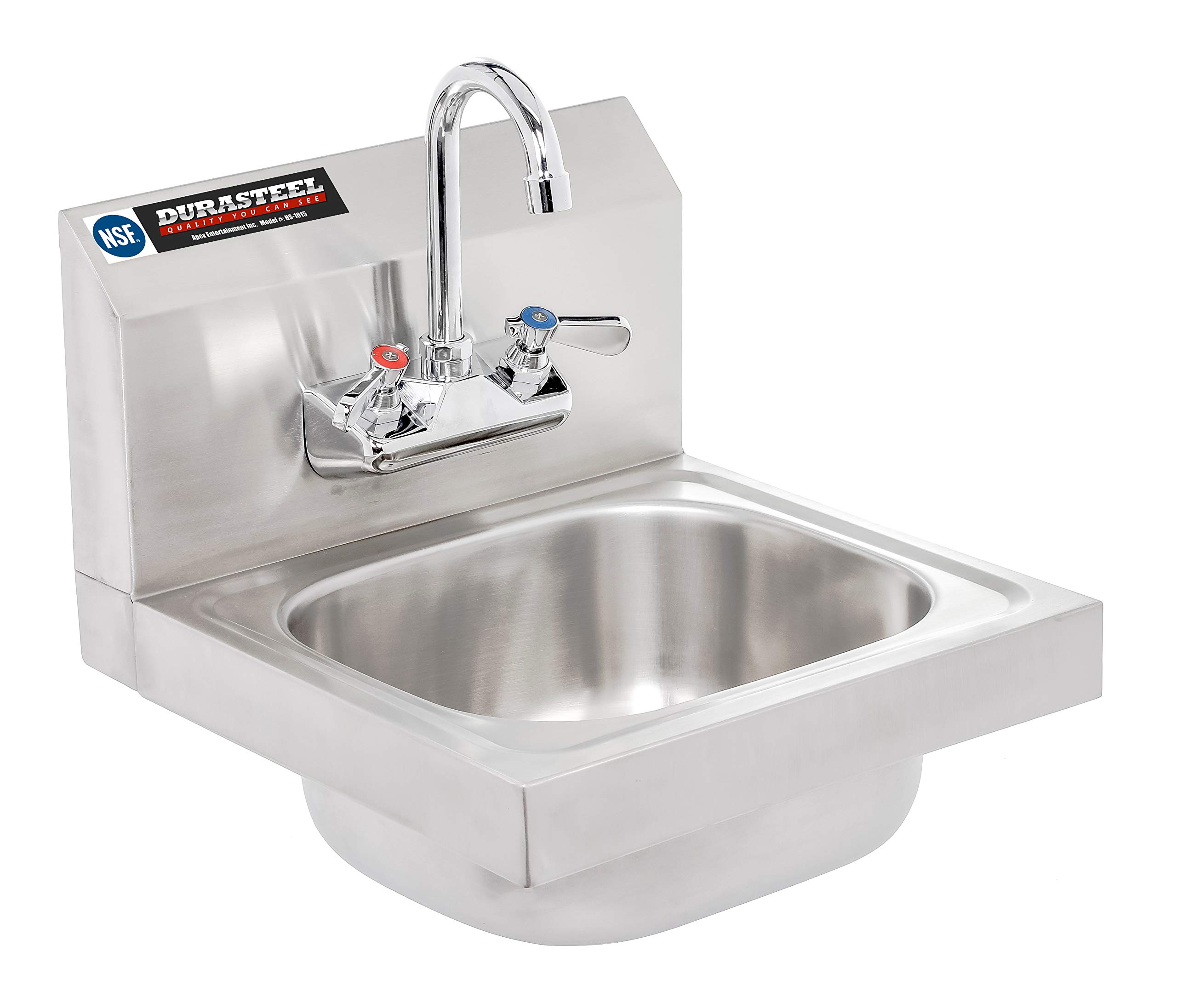 DuraSteel Stainless Steel Hand Sink | Commercial Wall Mount Sink | NSF Certified | Strainer and Faucet Included | Perfect for Stores, Restaurants, Bars, and More