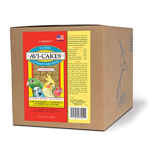 LAFEBER'S Classic Avi-Cakes Pet Bird Food, Made with Non-GMO and Human-Grade Ingredients, for Cockatiels Conures Parakeets (Budgies) Lovebirds, 20 lb