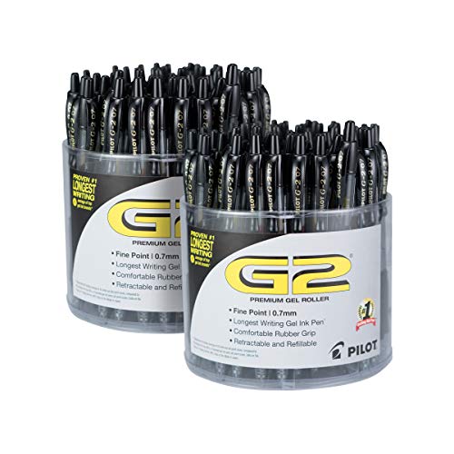 PILOT G2 Premium Refillable & Retractable Rolling Ball Gel Pens, Fine Point, Black Ink, Pack of 2 Tubs (144 Total) (56020)