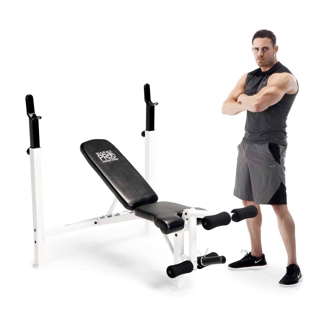 Marcy Fitness Adjustable Olympic Home Gym Weight Lifting Workout Bench w/ Rack