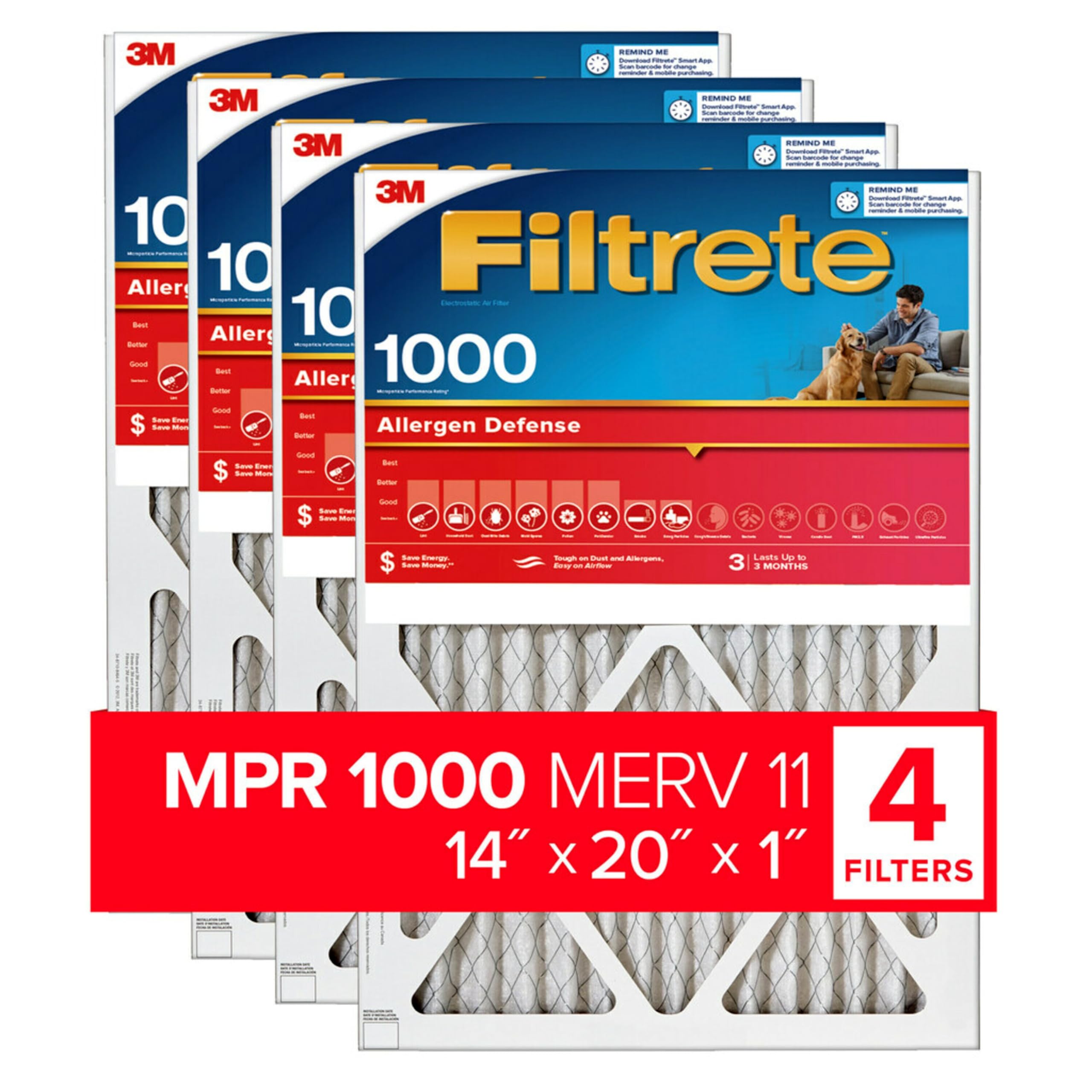 Filtrete 14x20x1 Air Filter, MPR 1000, MERV 11, Micro A...