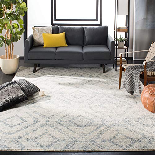 Safavieh Adirondack Collection ADR131T Modern Geometric Diamond Distressed Area Rug, 11' x 15', Ivory/Light Blue