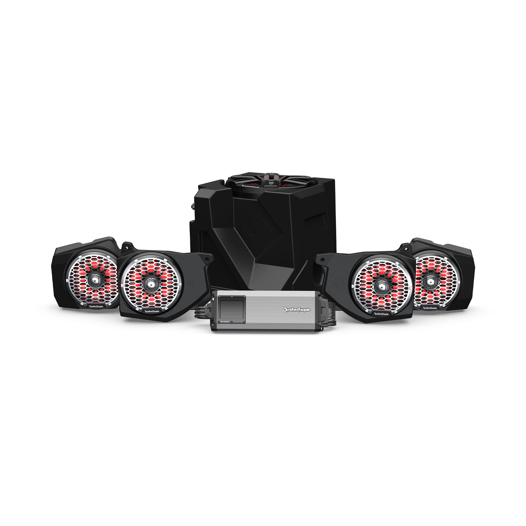 Rockford Fosgate RNGR18RC-STG6 Audio Kit: Ride Command Interface, 1500-Watt Amp, M2 Color Optix Multicolor LED Lighted Front, Rear Speakers & Subwoofer for Select Polaris Ranger Models (2018-2022)