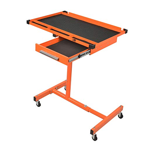 AAIN LT018 Heavy Duty Adjustable Work Table with Drawer,200 lbs Capacity Rolling Tool Tray with Wheels