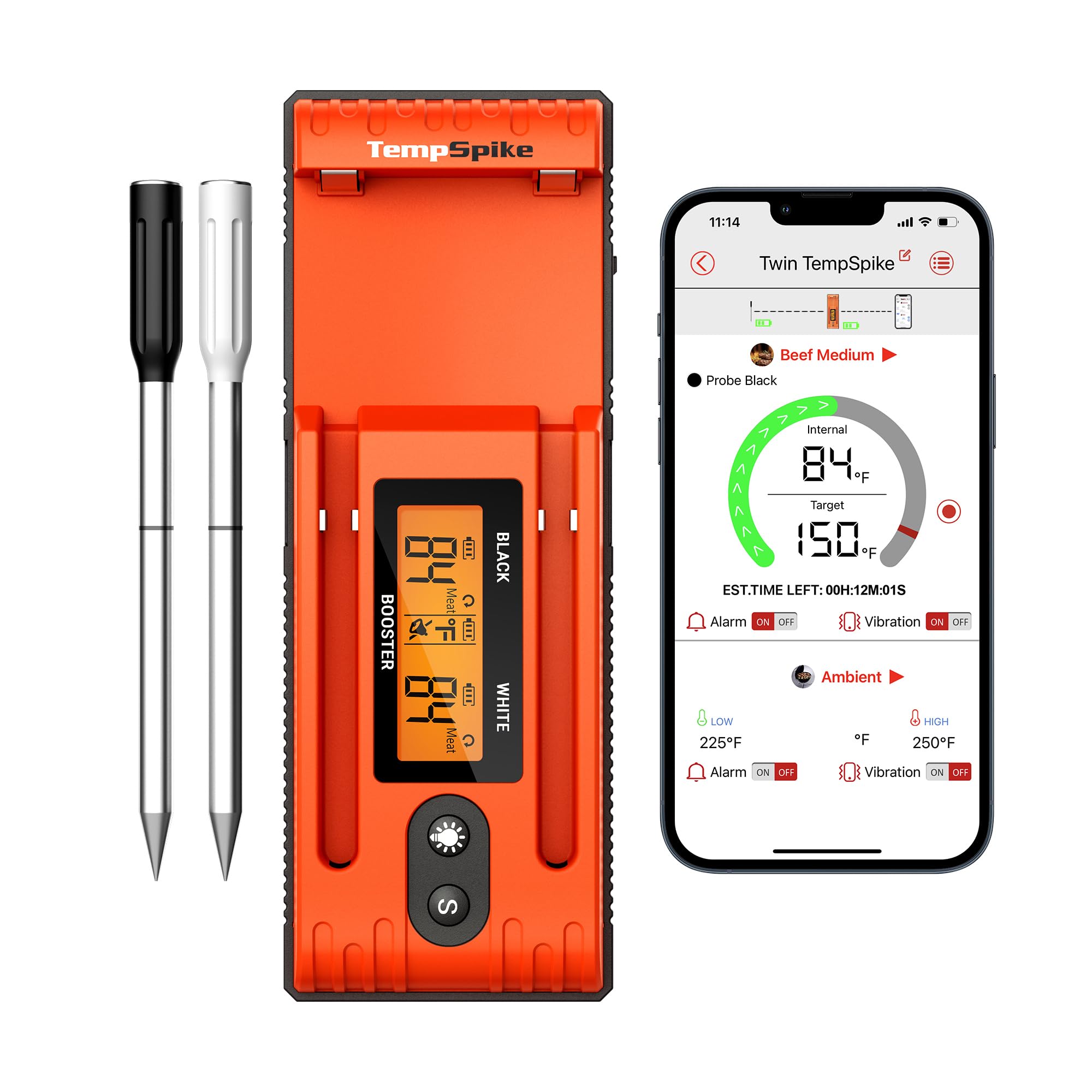 ThermoPro Twin TempSpike Wireless Meat Thermometer with 2 Meat Probes, 500FT Bluetooth Meat Thermometer with LCD-Enhanced Booster for Turkey Beef Rotisserie BBQ Grill Oven Smoker Thermometer