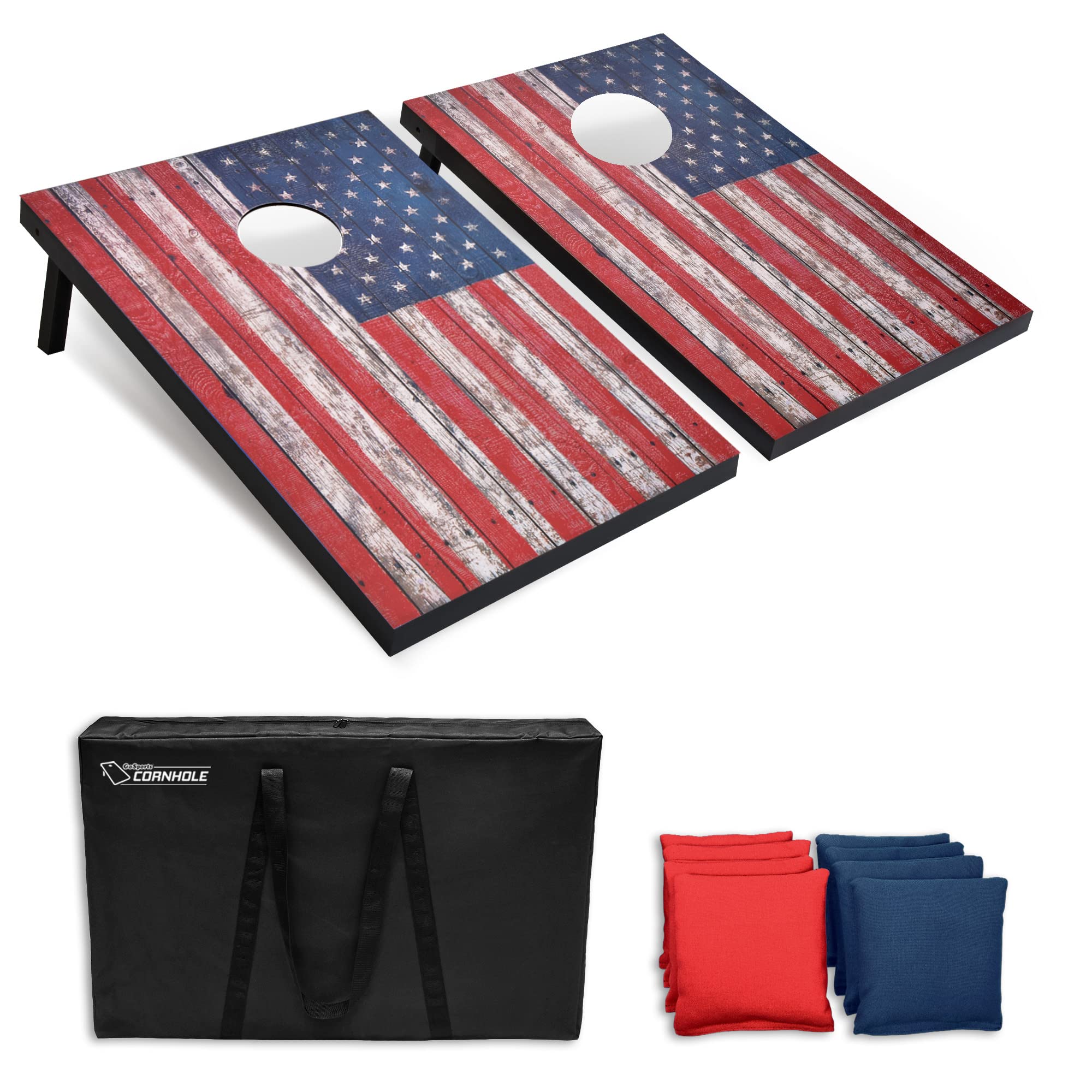 GoSports Classic Cornhole Set – Includes 8 Bean Bags, Travel Case and Game Rules (Choice of Style)