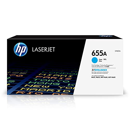 HP Original  655A Cyan Toner Cartridge | Works with  Color LaserJet Enterprise M652, M653,  Color LaserJet Enterprise MFP M681, M682 Series | CF451A