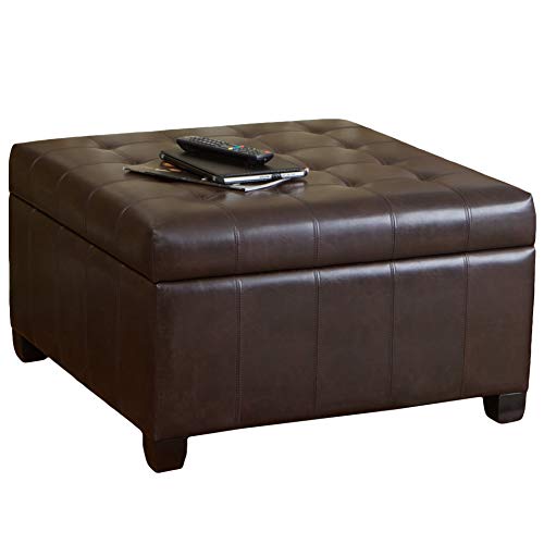 Great Deal Furniture Christopher Knight Home Alexandria Bonded Leather Storage Ottoman, Marbled Brown