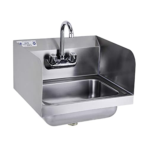 HALLY SINKS & TABLES H HALLY Stainless Steel Sink for Washing with Faucet and Side Splash, NSF Commercial Wall Mount Hand Basin for Restaurant, Kitchen and Home, 17 x 15 Inches