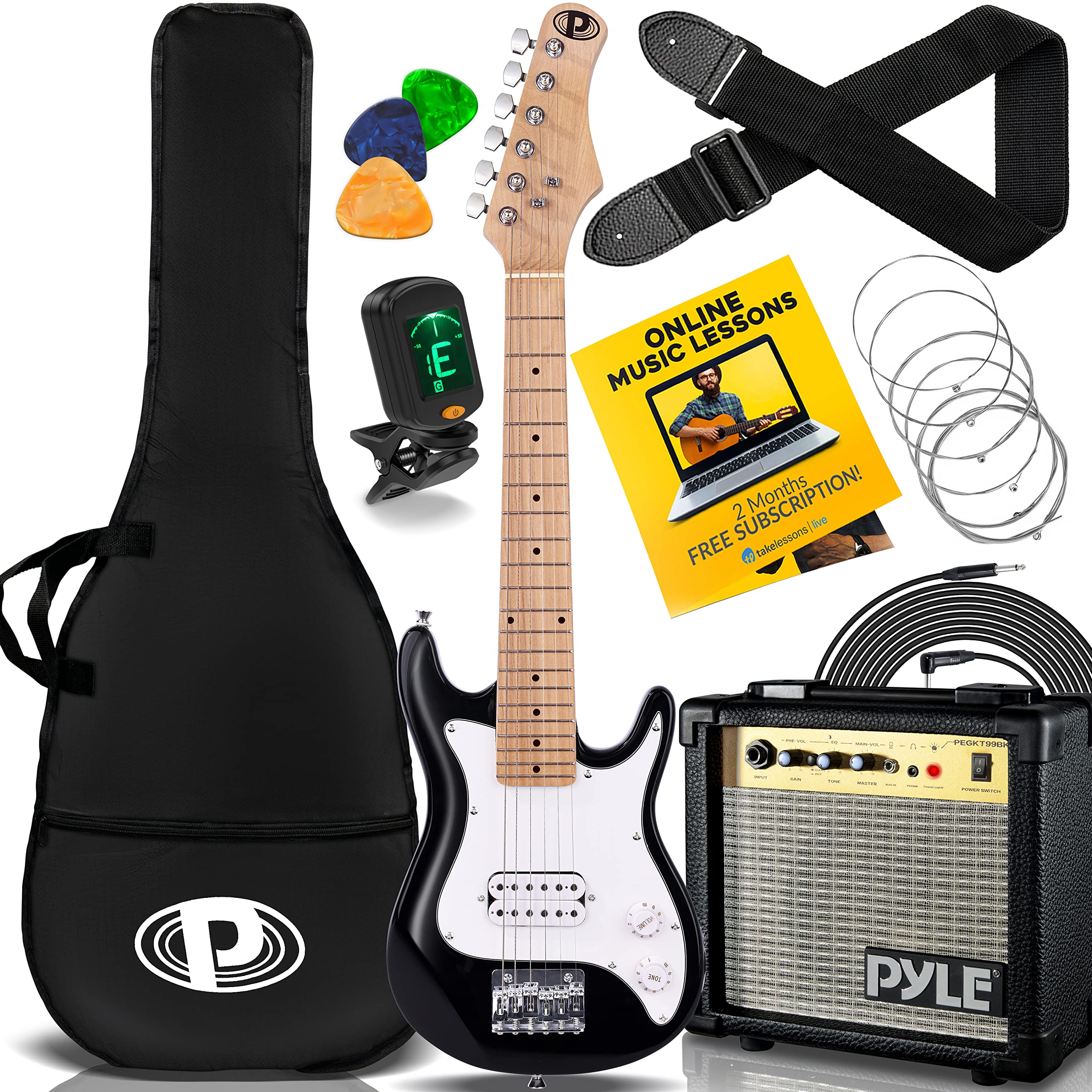 Pyle Kids 30” Electric Guitar and Amp Kit, Mini Strat Set With 10W Amplifier and Accessories Pack For Junior Ages, Beginner Youth, Small Child, Toddler, Kid, Girl, And Boy Learners