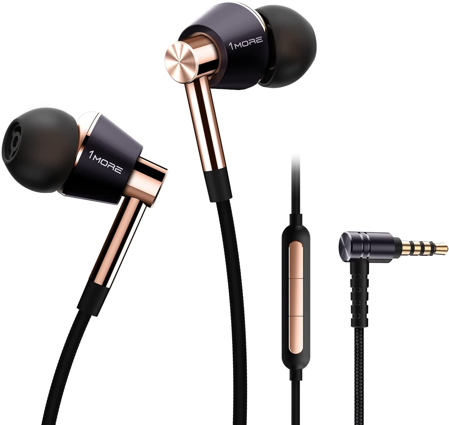 1MORE Triple Driver In-Ear Earphones Hi-Res Headphones with High Resolution, Bass Driven Sound, MEMS Mic, In-Line Remote, High Fidelity for Smartphones/PC/Tablet - Gold