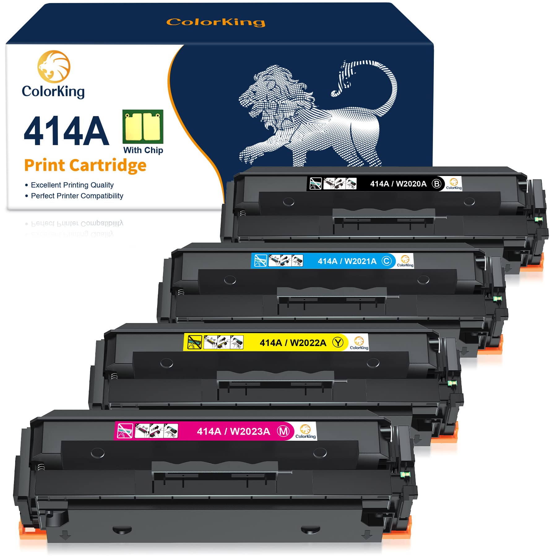 Colorking (with CHIP) Compatible Toner Cartridge Replacement for HP 414A W2020A 414X W2020X HP Color Pro MFP M479fdw M454dw M479fdn M454dn M454 M479 Toner Printer (Black Cyan Yellow Magenta,4-Pack)