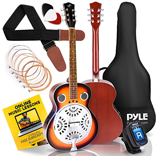 Pyle Electro Resophonic Acoustic Electric Guitar-6 Roun...