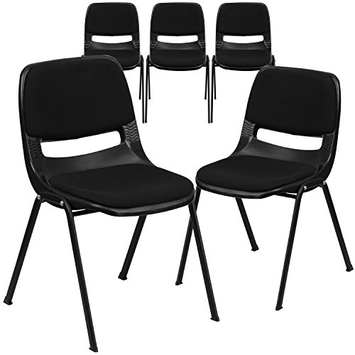 Flash Furniture 5 Pk. HERCULES Series 880 lb. Capacity Black Ergonomic Shell Stack Chair with Padded Seat and Back